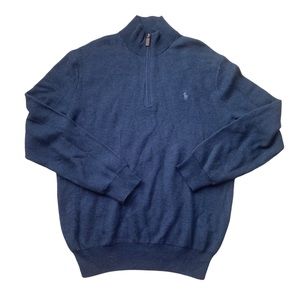 Polo Ralph Lauren Pima Cotton Navy Blue Sweater Men's Large Half Zip Pullover
